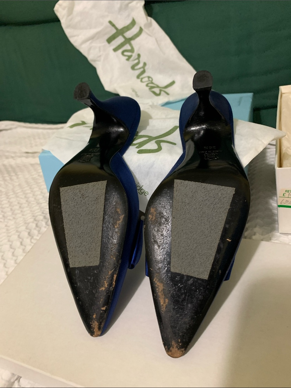 Sidonie Larizzí Harrods 38.5 Royal Blue Satin Pointed Toe Heels Crystal Buckle - Picture 3 of 10